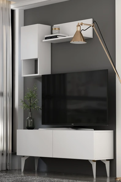 Dekortis Home Dekor 120DHDTDR1BA SADEM RAFLI TV SEHPASI,ÜNİTESİ BEYAZ-ALTIN ürün görseli 1