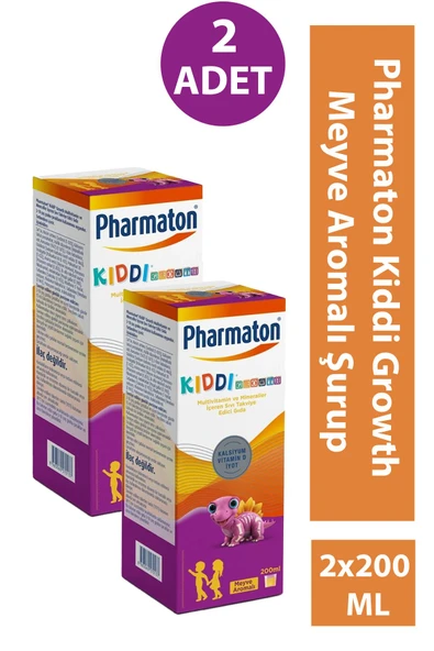 Pharmaton Kiddi Growth Kalsiyum Vitamin D İyot İçeren Takviye Edici Gıda Meyve Aromalı Şurup 200 ml 2Adet ürün görseli 1