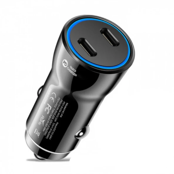 Polham Süper Hızlı Şarj 60W Ultra Hızlı 2x PD Type C Girişli Araç Şarj Başlığı, 12/24V Tüm Girişlere Uyumlu, Isı ve Akım Korumalı Şarj Başlığı ürün görseli 1
