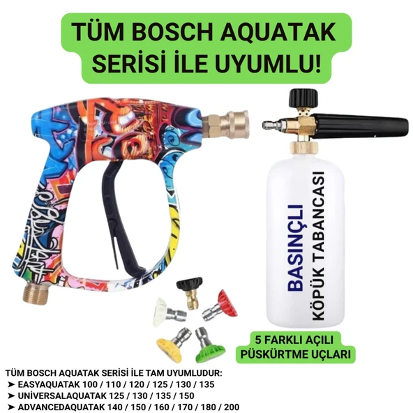 Polham Tüm Bosch Aquatak Serisi ile Uyumlu Basınçlı Yıkama Makineleriyle Uyumlu Profesyonel Araç Yıkama Tabanca Seti ürün görseli 1