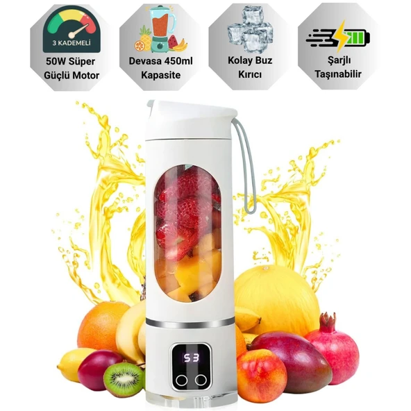 Polham 1500Mah Şarjlı Taşınabilir 12 Bıçaklı 50W Süper Güçlü Buz Kırıcı Kişisel Smoothie Blenderı ürün görseli 1