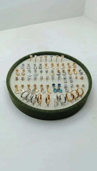 Silindir Model Süet Kumaş 20/20 cm Batırmalı Yeşil-Krem Küpe-Piercing Tablası ürün görseli 1