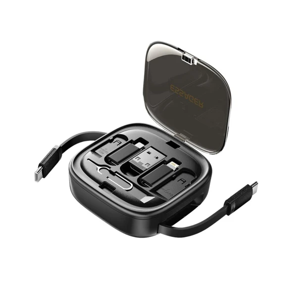 Essager 7in1 60W Çekilebilir Type C, Micro, İphone Lightning Kablolu, Dönüştürücü, Sim Aparatlı Seyahat Seti ürün görseli 1