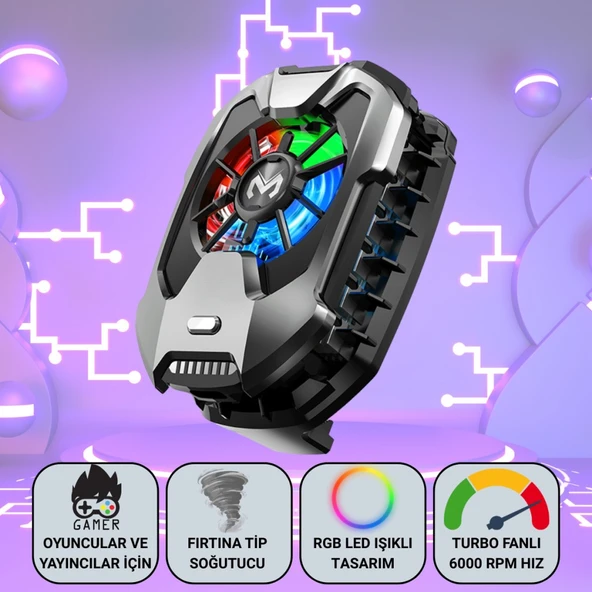 Polham RGB Işıklı Turbo Telefon Soğutucu | 6000 RPM Turbo Fan, Fırtına Tip Soğutma, Telefon Soğutucu ürün görseli 1