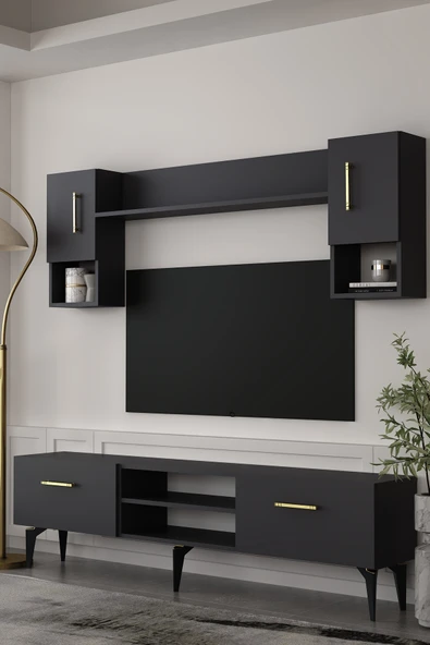 Dekortis Home Dekor 180DHDTÜR2AA EROS TV ÜNİTESİ TAKIM ANTRASİT-ALTIN ürün görseli 1