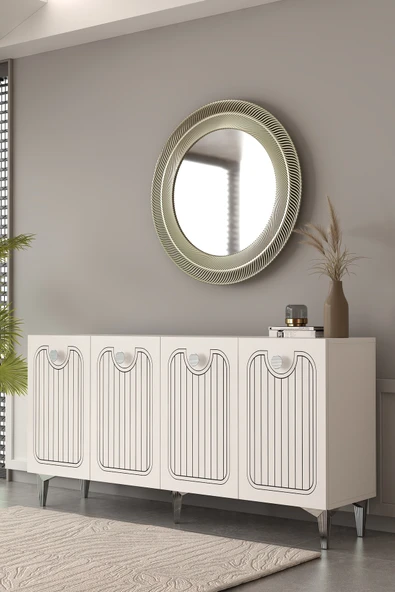 Dekortis Home Dekor 150DHDK3BG HERA LAZER DESENLİ KONSOL ve TV SEHPASI, ÜNİTESİ BEYAZ-GÜMÜŞ ürün görseli 1
