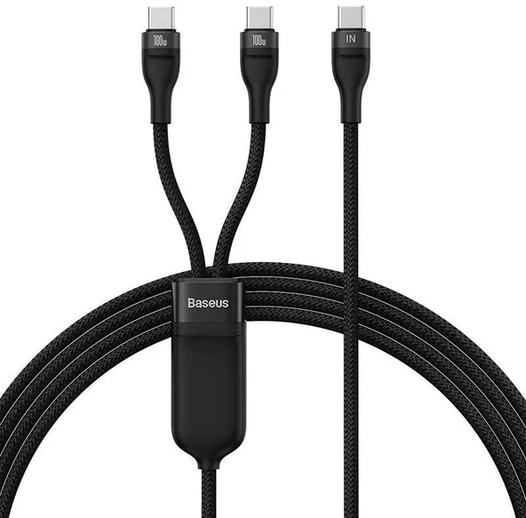 Baseus 1.5Metre 100W Mega Hızlı Type To 2x Type C Şarj ve Data Kablosu, Kopmaz Yıpranmaz Type C Kablo ürün görseli 1