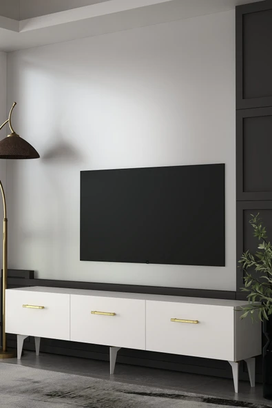 Dekortis Home Dekor 180DHDTS2BA EROS TV SEHPASI,ÜNİTESİ BEYAZ-ALTIN ürün görseli 1