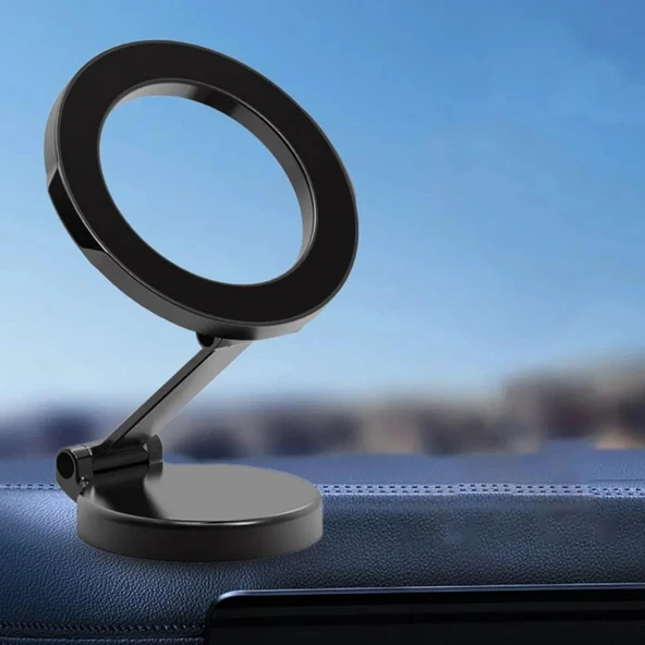 Polham Metal Araç İçi Torpido Üstü Magsafeli Telefon Tutucu, 360 Derece Dönen Katlanabilir Tutucu ürün görseli 1