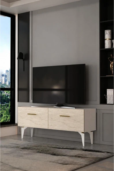 Dekortis Home Dekor 120DHDTS2BTA EROS TV SEHPASI BEYAZ-TRAVERTEN-ALTIN ürün görseli 1