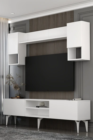 Dekortis Home Dekor 180DHDTÜR1BG SADEM TV ÜNİTESİ TAKIMI BEYAZ-GÜMÜŞ ürün görseli 1