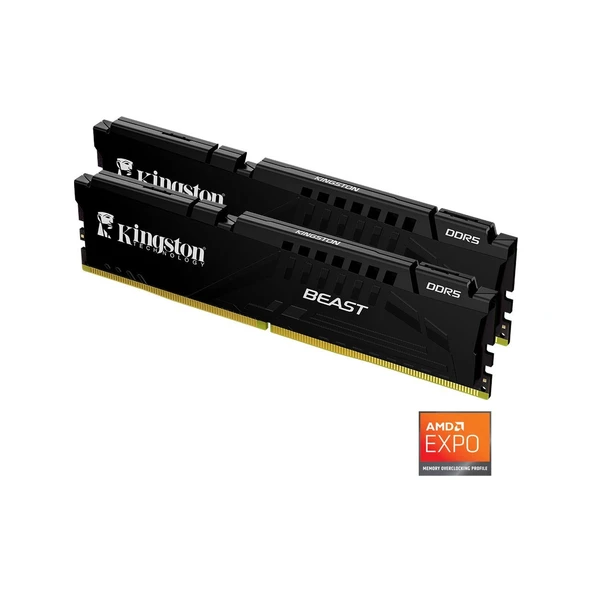 KINGSTON 32GB (2X16GB) DDR5 6000MHZ CL30 DUAL KIT PC RAM BEAST BLACK EXPO KF560C30BBEK2-32TR ürün görseli 1