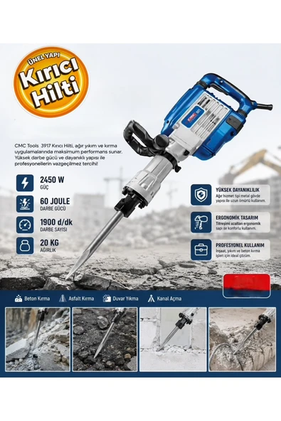 CMC3917 Elektrikli Sds Kırıcı Matkap Hilti 2450 Watt 60 Joule Kırıcı Matkap ürün görseli 1