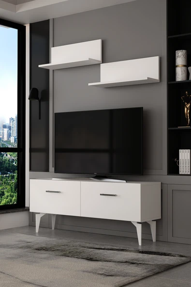 Dekortis Home Dekor 120DHDTÜR2BG EROS RAFLI TV SEHPASI,ÜNİTESİ BEYAZ-GÜMÜŞ ürün görseli 1