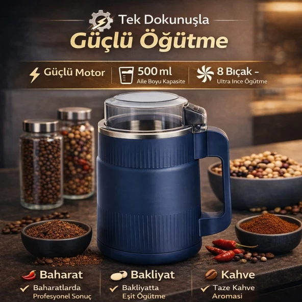 Polham Süper Güçlü Motor 500 ml Paslanmaz Çelik 8 Bıçaklı Kompakt Baharat, Bakliyat ve Kahve Öğütücü ürün görseli 1