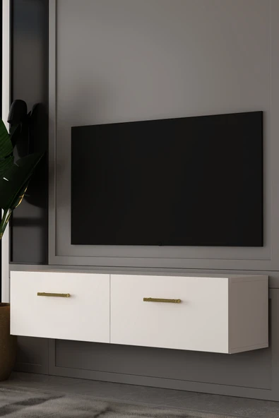 Dekortis Home Dekor 120DHDTDA2BA EROS DUVARA MONTE TV SEHPASI BEYAZ-ALTIN ürün görseli 1