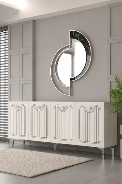 Dekortis Home Dekor 180DHDK3BG HERA LAZER DESENLİ KONSOL ve TV SEHPASI, ÜNİTESİ BEYAZ-GÜMÜŞ ürün görseli 1