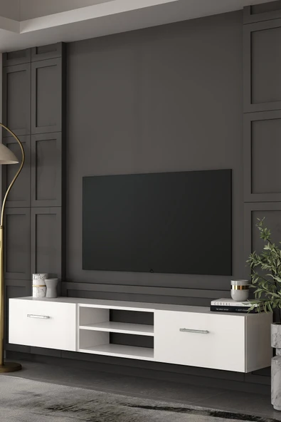 Dekortis Home Dekor 180DHDTDAR2BG EROS DUVARA MONTE TV SEHPASI,ÜNİTESİ BEYAZ-GÜMÜŞ ürün görseli 1