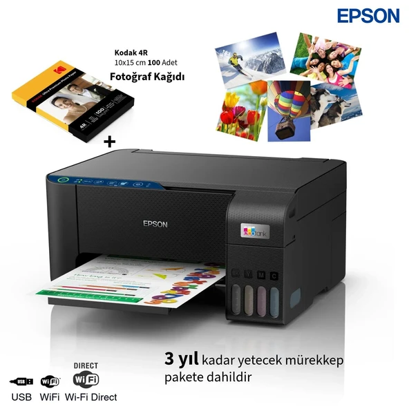Epson EcoTank Kablosuz Renkli Tanklı Yazıcı Fotokopi Tarayıcı Özellikli Wi-Fi Direct Destekli Düşük Maliyetli Mürekkep Tankı Teknolojili Akıllı Yazıcı ürün görseli 1