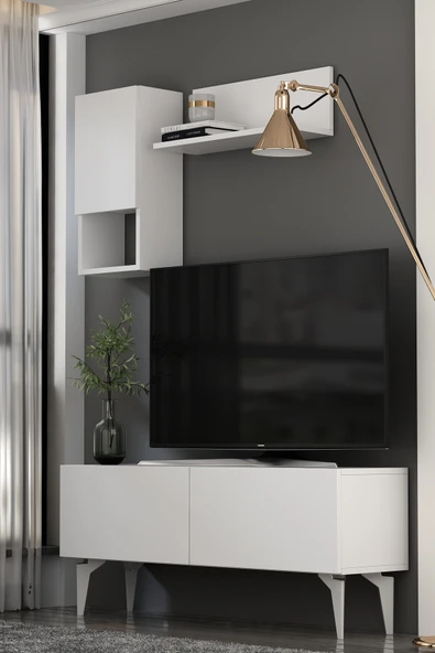 Dekortis Home Dekor 120DHDTDR1BG SADEM RAFLI TV SEHPASI,ÜNİTESİ BEYAZ-GÜMÜŞ ürün görseli 1