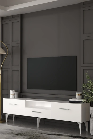 Dekortis Home Dekor 180DHDTSÇ2BG EROS TV SEHPASI,ÜNİTESİ BEYAZ-GÜMÜŞ ürün görseli 1