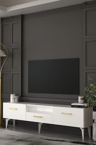 Dekortis Home Dekor 180DHDTSÇ2BA EROS TV SEHPASI,ÜNİTESİ BEYAZ-ALTIN ürün görseli 1