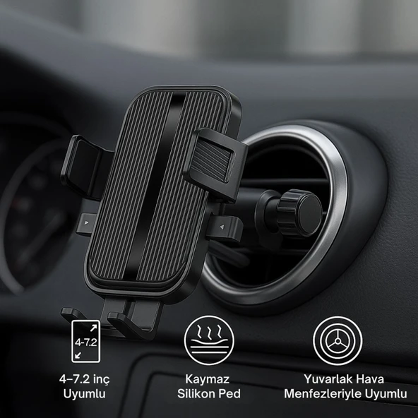Polham Yuvarlak Havalandırma Uyumlu Araç İçi Telefon Tutucu, Sarsılmaz, Titremez, Mercedes, Audi Uym ürün görseli 1