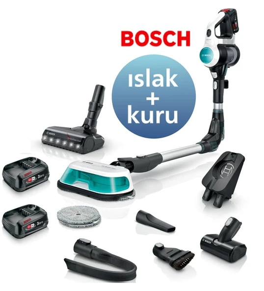 Bosch Turbo döner paspaslı Unlimited 7 ProHygienic Aqua Islak ve Kuru Silme Özellikli Çift Bataryalı Şarjlı Dikey Süpürge BCS71HYG1 ürün görseli 1