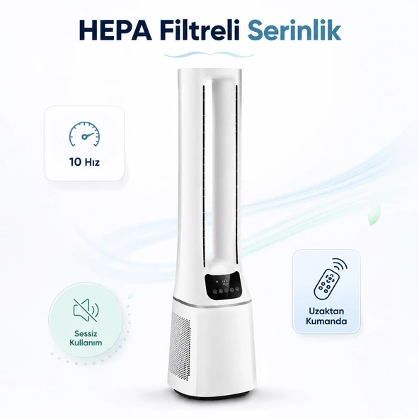 Arçelik Kule tipi hava temizleme özellikli vantilatör beyaz 36 W, HEPA filtreli, uzaktan kumandalı, 10 hız seviyeli, ev ve ofis için sessiz akıllı serinlik çözümü ürün görseli 1