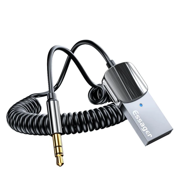 Essager Bluetooth 5.0 Araç Aux Adaptörü, Kablosuz Müzik, Telefon Görüşmesi İçin Kablosuz Ses Aktarıcı ürün görseli 1