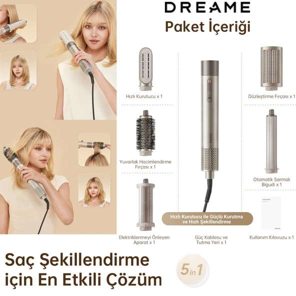 Dreame RLS3L Airstyle Üstün Çoklu Air Styler, Gold, Hava Üflemeli Performans, Pratik Fön, Hacim Vere ürün görseli 1