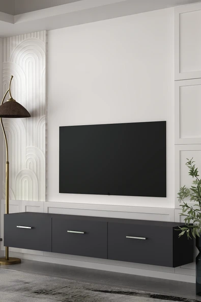 Dekortis Home Dekor 180DHDTDA2AG EROS DUVARA MONTE TV SEHPASI,ÜNİTESİ ANTRASİT-GÜMÜŞ ürün görseli 1