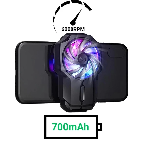 Polham 700mAh Şarjlı RGB Işıklı Sessiz 6000RPM Telefon Soğutucu Fan, Universal 3 Vitesli Süper Soğutucu ürün görseli 1