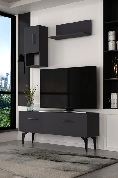 Dekortis Home Dekor 120DHDTDR2AG EROS RAFLI TV SEHPASI,ÜNİTESİ ANTRASİT-GÜMÜŞ ürün görseli 1