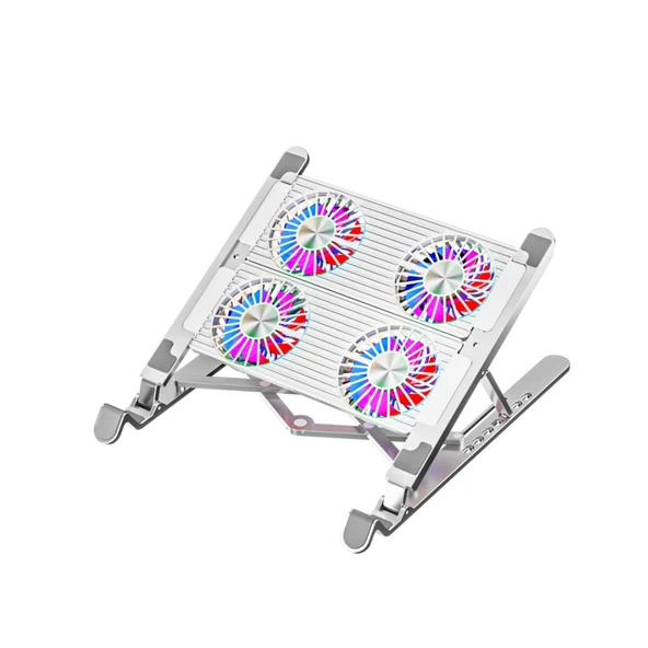 Polham 4 Fanlı RGB Işıklı Laptop Soğutucu Stand, 7 Kademeli Yükseklik Ayarlı Portatif Taşınabilir Stand ürün görseli 1