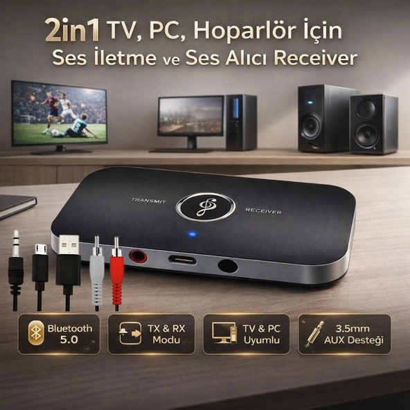 Polham 2in1 TV, PC, Hoparlör İçin Ses İletme ve Ses Alıcı Receiver Transmitter Adaptör, Bataryalı ürün görseli 1