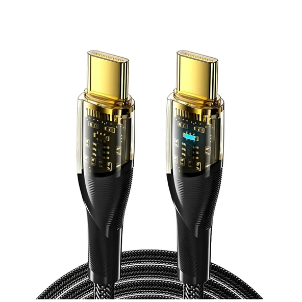 Essager 1 Metre PD 100W Led Işıklı Süper Hızlı Type C To Type C Şarj Data Kablosu, Akım,Isı, Güçlü Kablo ürün görseli 1