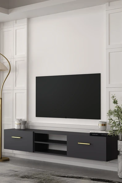 Dekortis Home Dekor 180DHDTDAR2AA EROS DUVARA MONTE TV SEHPASI,ÜNİTESİ ANTRASİT-ALTIN ürün görseli 1
