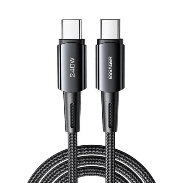 Essager 1 Metre 240W 5A PD3.1 Type-C to Type-C Mega Hızlı Data Şarj Kablosu, Ultra Sağlam Halat Kablo Kopmaz ürün görseli 1