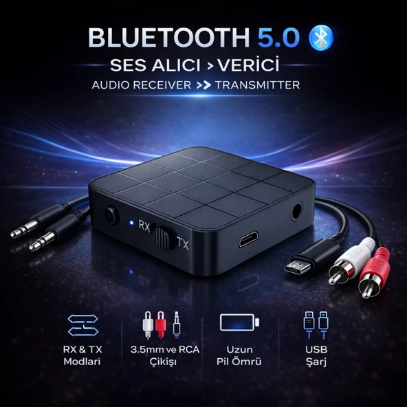 Polham Bluetooth 5.0 Ses Alıcı ve Verici RX/TX | TV İçin Kablosuz Kulaklık Adaptörü | 3.5mm & RCA Destekli ürün görseli 1