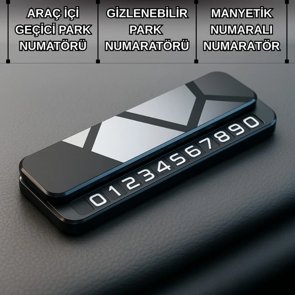Polham Metal Ultra Şık Araç İçi Geçici Park Numaratörü, Gizlenebilir, Manyetik ve Fosforlu Numaratör ürün görseli 1