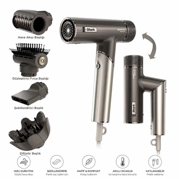 Shark SpeedStyle Pro Flex HD754EUT Beyaz Premium 4 in 1 Saç Şekillendirme Sistemi, 1700 W Yüksek Güç ürün görseli 1
