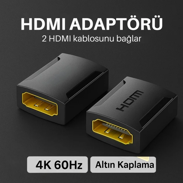 Polham 4K 60Hz Altın Kaplama HDMI Adaptörü | 2 HDMI Kablosunu Bağlar | Dayanıklı & Yüksek Performans ürün görseli 1