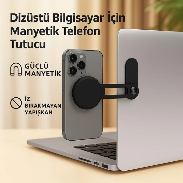 Polham Manyetik Telefon Tutucu | Laptop, Araba Ekranı ve Monitör Uyumlu – Güçlü Mıknatıs, İz Bırakmayan Yapışkan, Katlanabilir Alüminyum ürün görseli 1