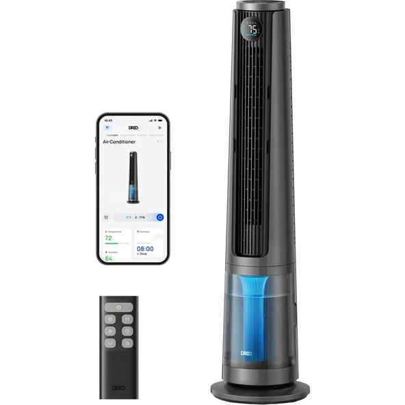 Dreo TurboCool 765S - 6L Su Tankli 20dB Sessiz 45 Derece Salinimli - Buharli Kule Tipi Serinletici Fan - Siyah ürün görseli 1