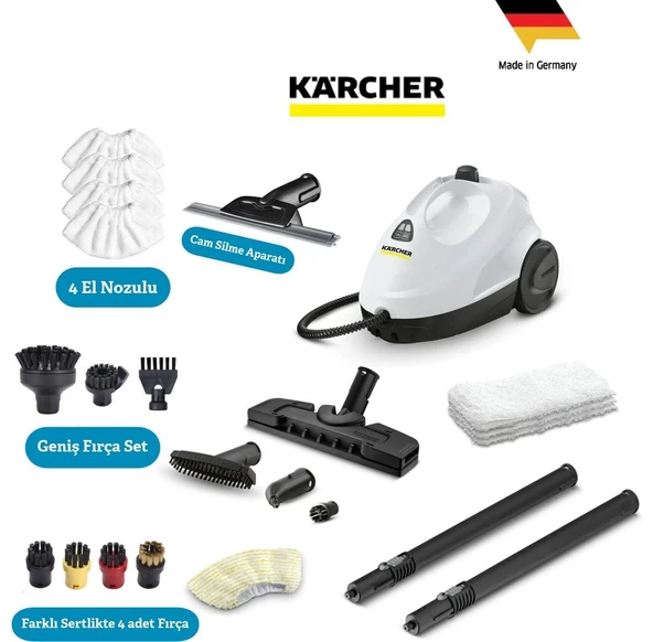 Karcher Kst 2 Plus Set Buharlı Temizlik Makinesi 1500W 3.2 Bar Yüksek Basınçlı Cam Halı Sert Zemin Kimyasalsız Hijyenik Hızlı Isınan Profesyonel Ev Tipi Buhar Temizleyici Set Avantajlı Garantili ürün görseli 1