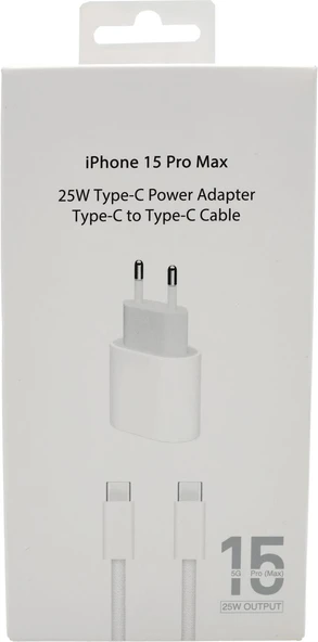 iPhone 15 Pro Max Type-C 25W Güç Adaptörü ile Type-C Şarj Kablosu Paketi ürün görseli 1