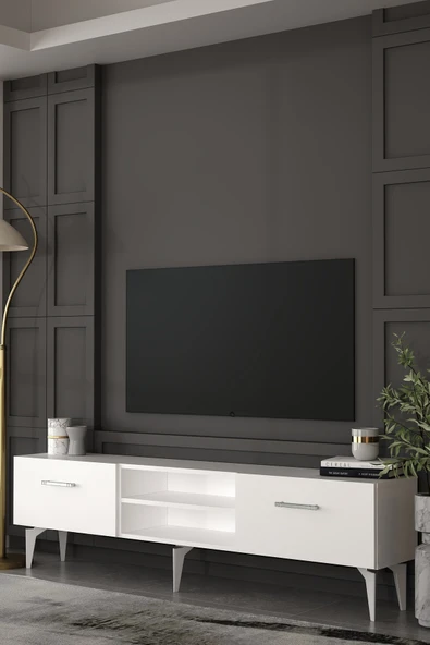 Dekortis Home Dekor 180DHDTSR2BG EROS TV SEHPASI,ÜNİTESİ BEYAZ-GÜMÜŞ ürün görseli 1