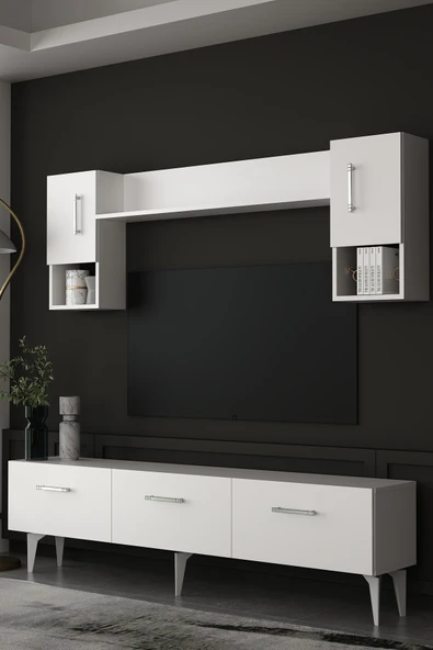 Dekortis Home Dekor 180DHDTÜ2BG EROS TV ÜNİTESİ TAKIMI BEYAZ-GÜMÜŞ ürün görseli 1