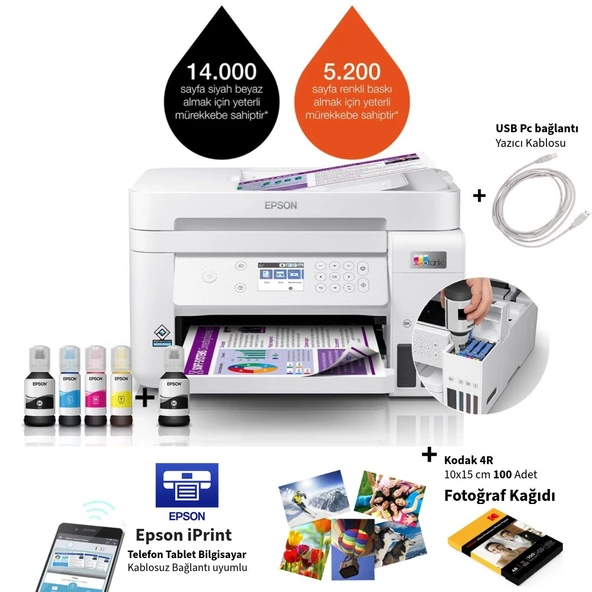 Epson Renkli Tanklı Yazıcı Otomatik Çift Taraflı Baskı ADF Otomatik Belge Besleyici Wi-Fi Ethernet USB Bağlantılı Çok Fonksiyonlu Profesyonel Ofis Tipi Yazıcı ürün görseli 1